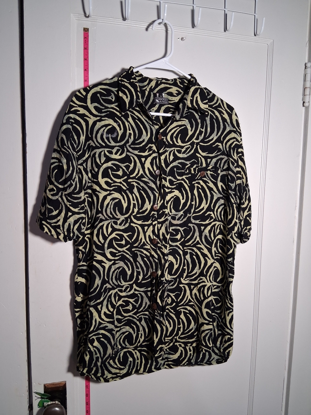 Men's Button Up Black & Cream Short-Sleeve Shirt M
